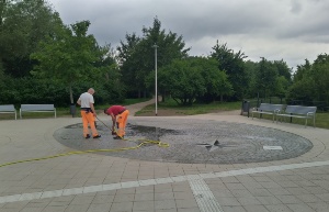 Platz am Gedserring mit fertiggestellter Pflasterung