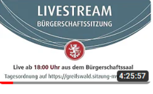 Bürgerschaftssitzung Livestream © Pressestelle Screenshot von Youtube - Bildansicht Livestream Bürgerschaft