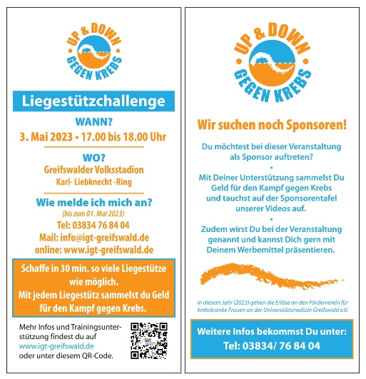 Die Liegestützchallenge "Up & Down gegen Krebs" findet am 3. Mai 2023 von 17 bis 18 Uhr im Volksstadion statt