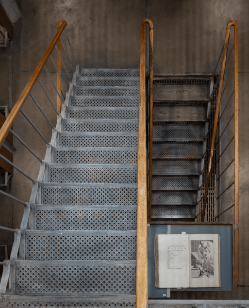 Blick von oben auf eine Treppe in der Alten Universitätsbibliothek Greifswald