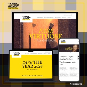 Neue Webseite zum 250. Jubiläum von Caspar David Friedrich auf dem Laptop und dem Smartphone