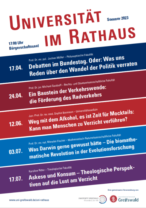 Plakat mit den Vortragsthemen zur Reihe "Universität im Rathaus"