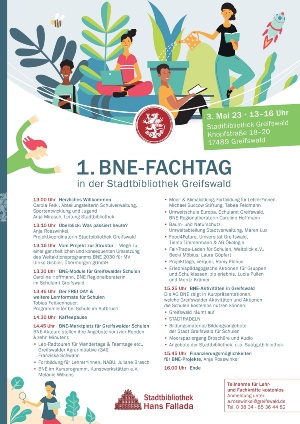 Programmpunkte, Vorträge und Gesprächsrunden zum 1. BNE-Fachtag in der Stadtbibliothek Greifswald