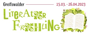 Logo des Greifswalder Literaturfrühlings, der dieses Jahr vom 15. März bis zum 16. April stattfindet
