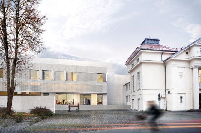 Visualisierung des neuen Theateranbaus von der Robert-Blum-Straße aus