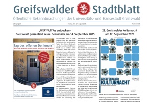 Titelblatt des Greifswalder Stadtblattes vom 29.08.2025 (Ausschnitt)