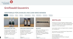 Screenshot zum neuen Online-Shop der Greifswald-Information