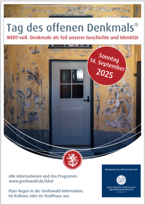 Plakat zum Tag des offenen Denkmals in Greifswald mit Motiv des original erhaltenen Raums in St. Spiritus