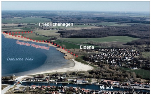 Wanderpfad entlang der Dänischen Wiek - Übersicht des Wegeverlaufs