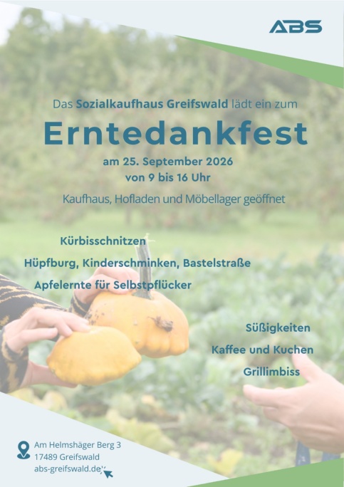 Plakat zum Erntedankfest im Sozialkaufhaus Greifswald