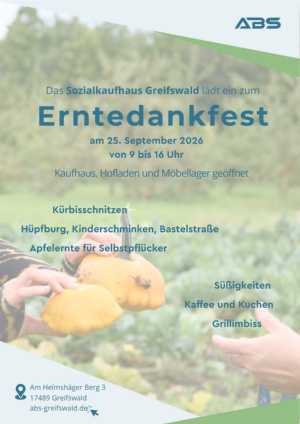 Plakat zum Erntedankfest im Sozialkaufhaus Greifswald