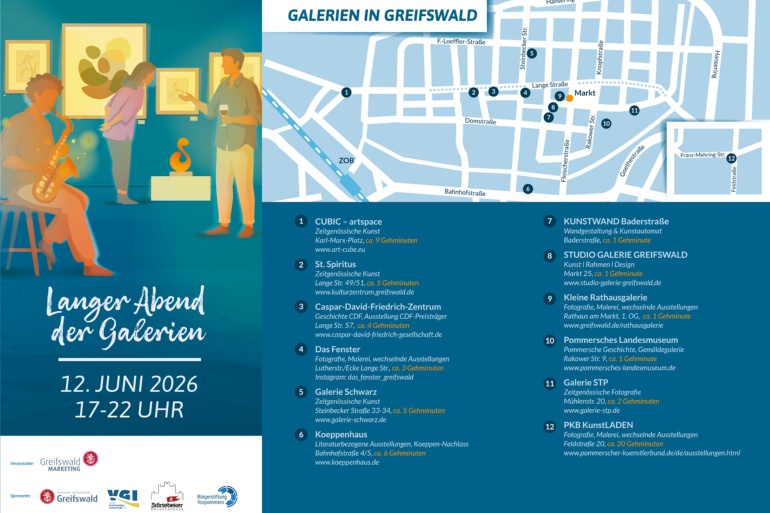Flyer mit Anlaufstellen zum Langen Abend der Galerien
