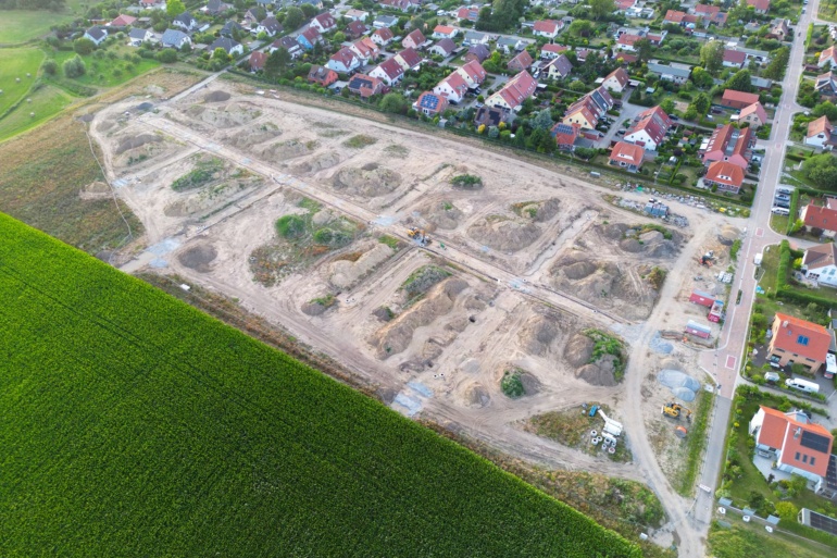 Luftaufnahme während der Erschließungsarbeiten am B-Plan 118 "Südlich Fontanestraße"