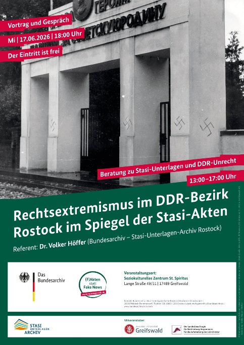 Plakat zum Vortrag Rechtsextremismus im DDR-Bezirk Rostock im Spiegel der Stasi-Akten