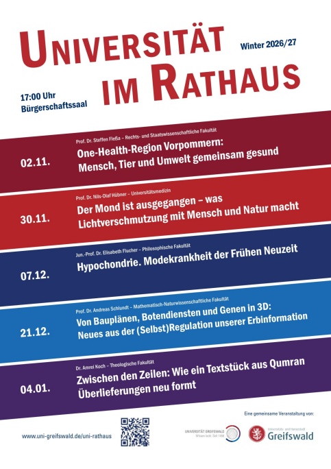 Plakat zur Vorlesungsreihe "Universität im Rathaus" für das Wintersemester 2026/27