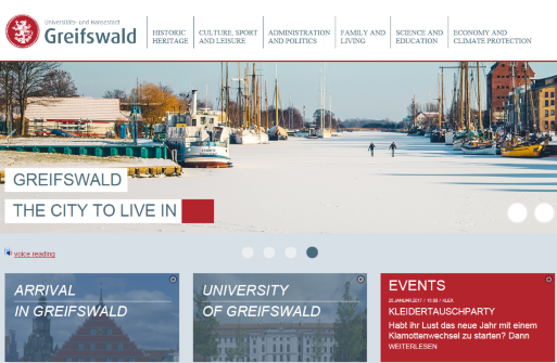 Start des englischen Internetauftritts der Stadt Greifswald am 25. Januar 2017 