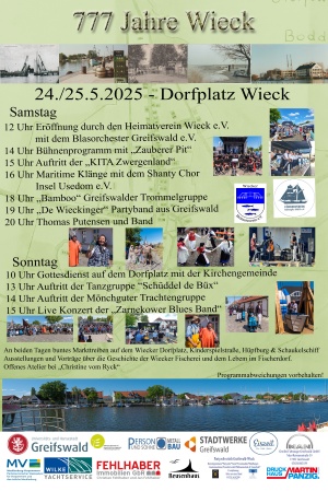 Heimatverein Wieck e.V. Plakat zum Festwochenende 777 Jahre Wieck